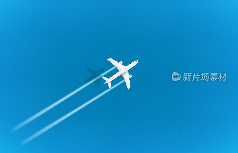 乘坐现代飞机在蓝色的海面上飞行。3 d矢量图